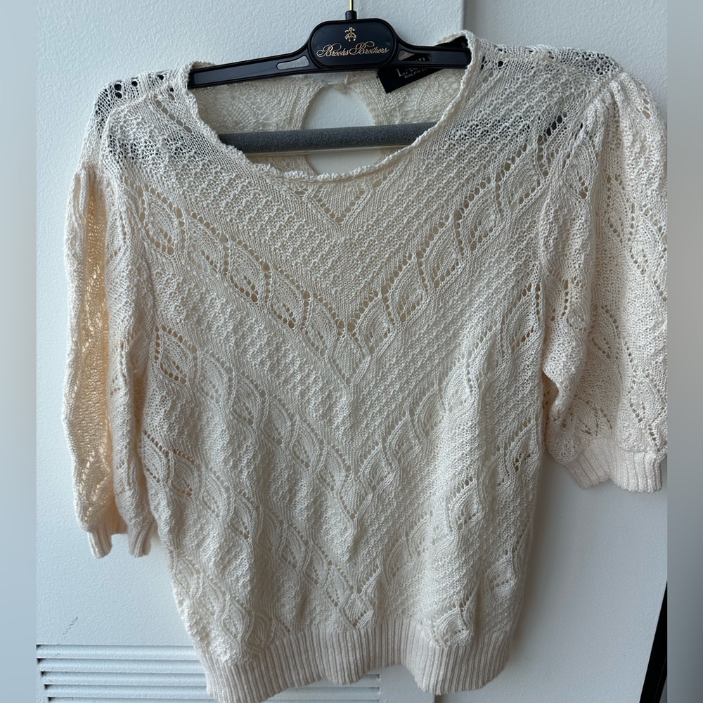 Polo by Ralph Lauren Cream V-Neck Sweater with Cable Knit
